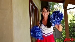 Naughty cheerleader Ashley Stone drops her white panties be useful to sex