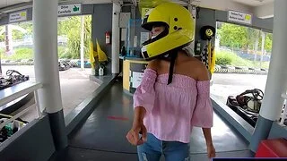 Cute Thai amateur teen girlfriend go karting with the addition of recorded heavens video after